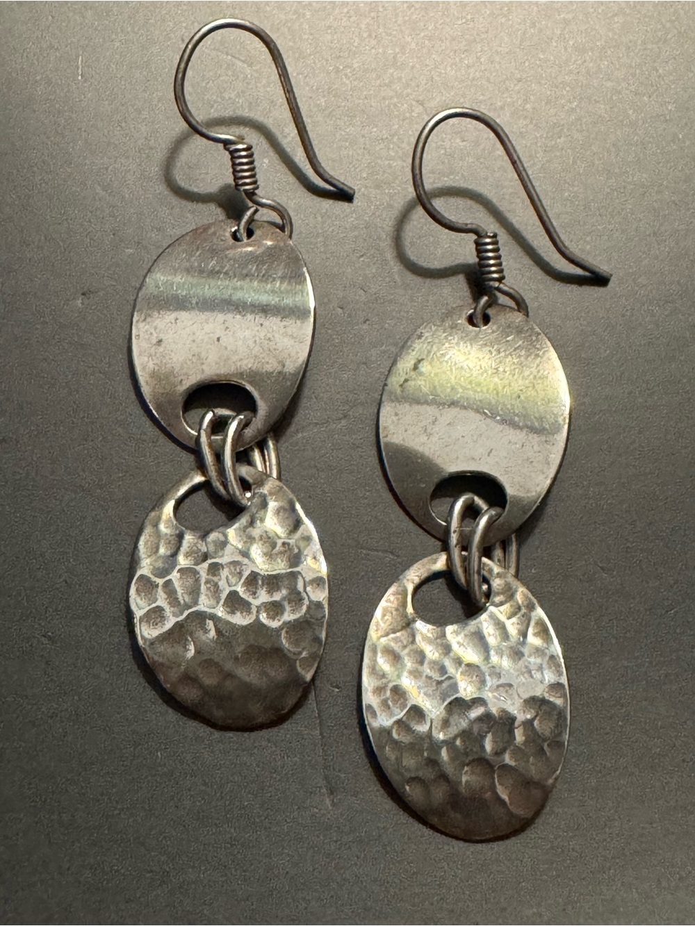 Sterling Silver Hammered Double Oval Artisan Dangle Earrings
